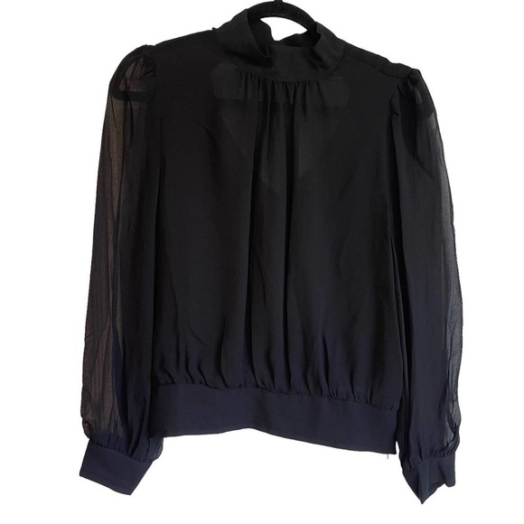 1.STATE Women's Black Crop Sheer Sleeve Blouse Size M NWOT - Picture 5 of 12